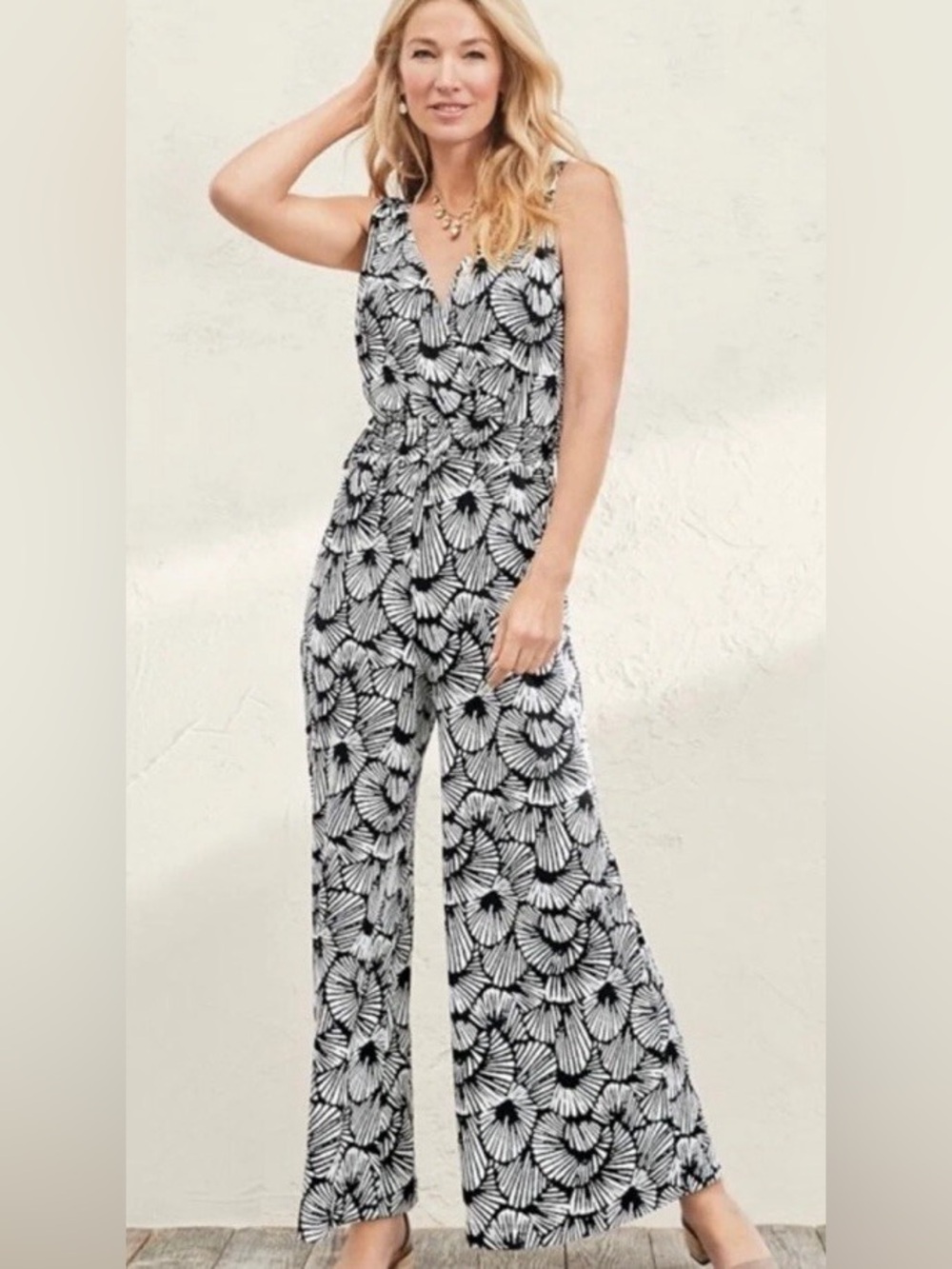 Tommy Bahama Shell We Dance Black & White Wide-Leg Jumpsuit